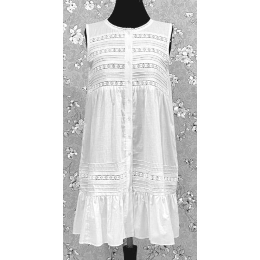 Victorian Cotton Nightgown Sleeveless Eyelet Lace Ruffle Hem SoieRose SR1132